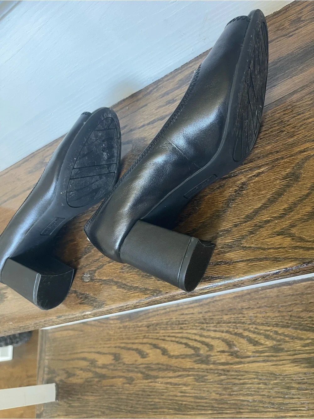 Anne Klein Black Peep Toe Leather Heels